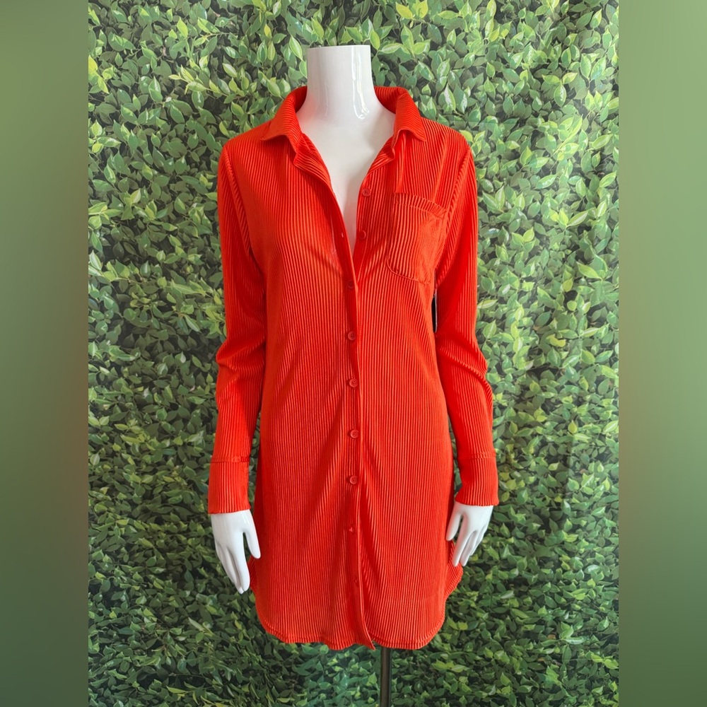 Orange Button-Up Mini Dress